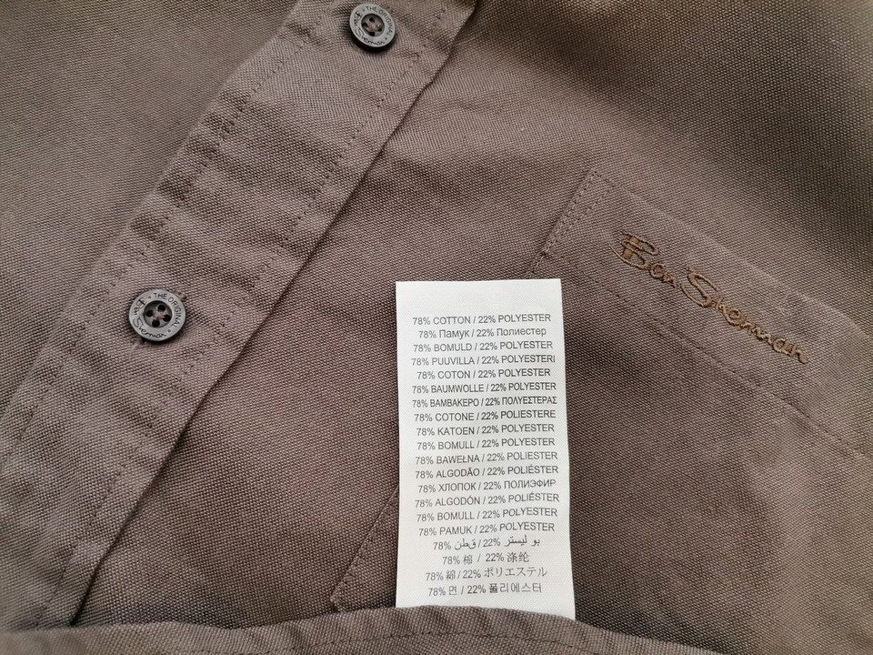 IMG_20220704_102015.jpg BEN SHERMAN Rozmiar 2 (M) Kolor Brązowy Kołnierz Męska Koszula Casual Krótki rękaw Materiał Bawełna
