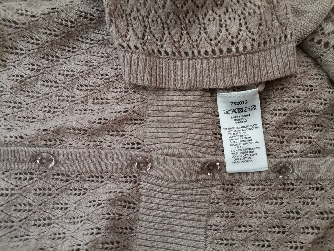 Monsoon Rozmiar 16 (44) Kolor Beżowy Split Crew Neck Kardigan Zapinany Rękaw 3/4 Materiał Bawełna 100% Otwarta dzianina