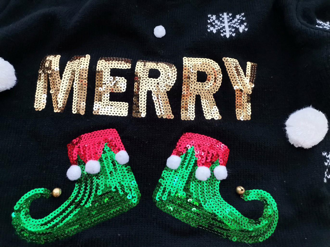 Merry Christmas Rozmiar 46/48 Kolor Czarny Crew Neck Sweter Świąteczny Gwiazdka Długi rękaw Cienka dzianina