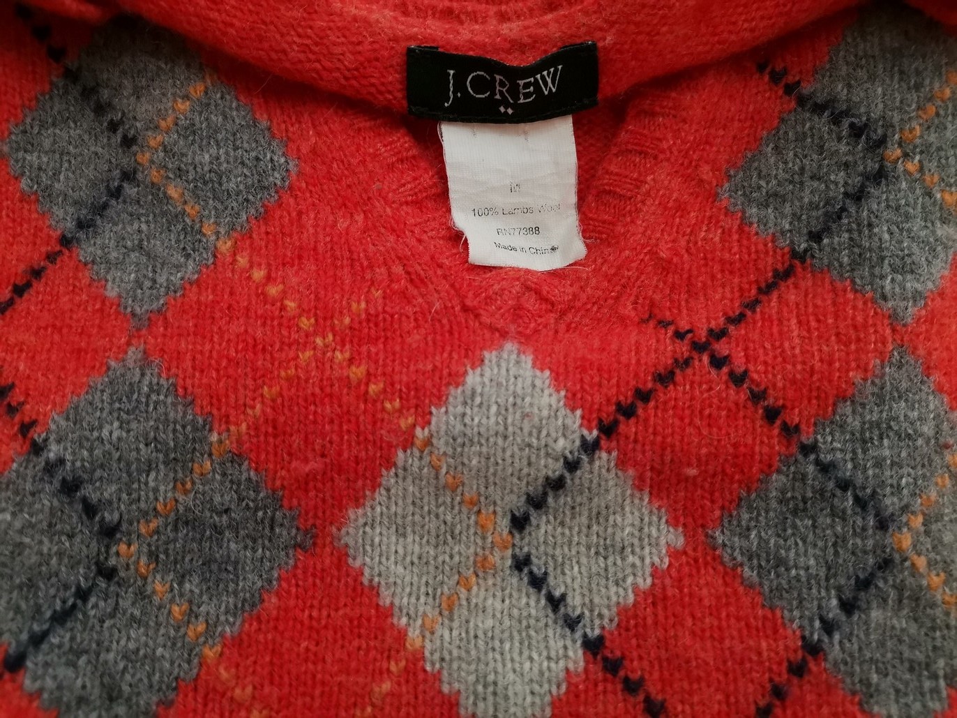 IMG_20220706_124943.jpg J.Crew Rozmiar M Kolor Pomarańczowy W serek Sweter Długi rękaw Materiał Wełna Jagnięca 100% Cienka dzianina