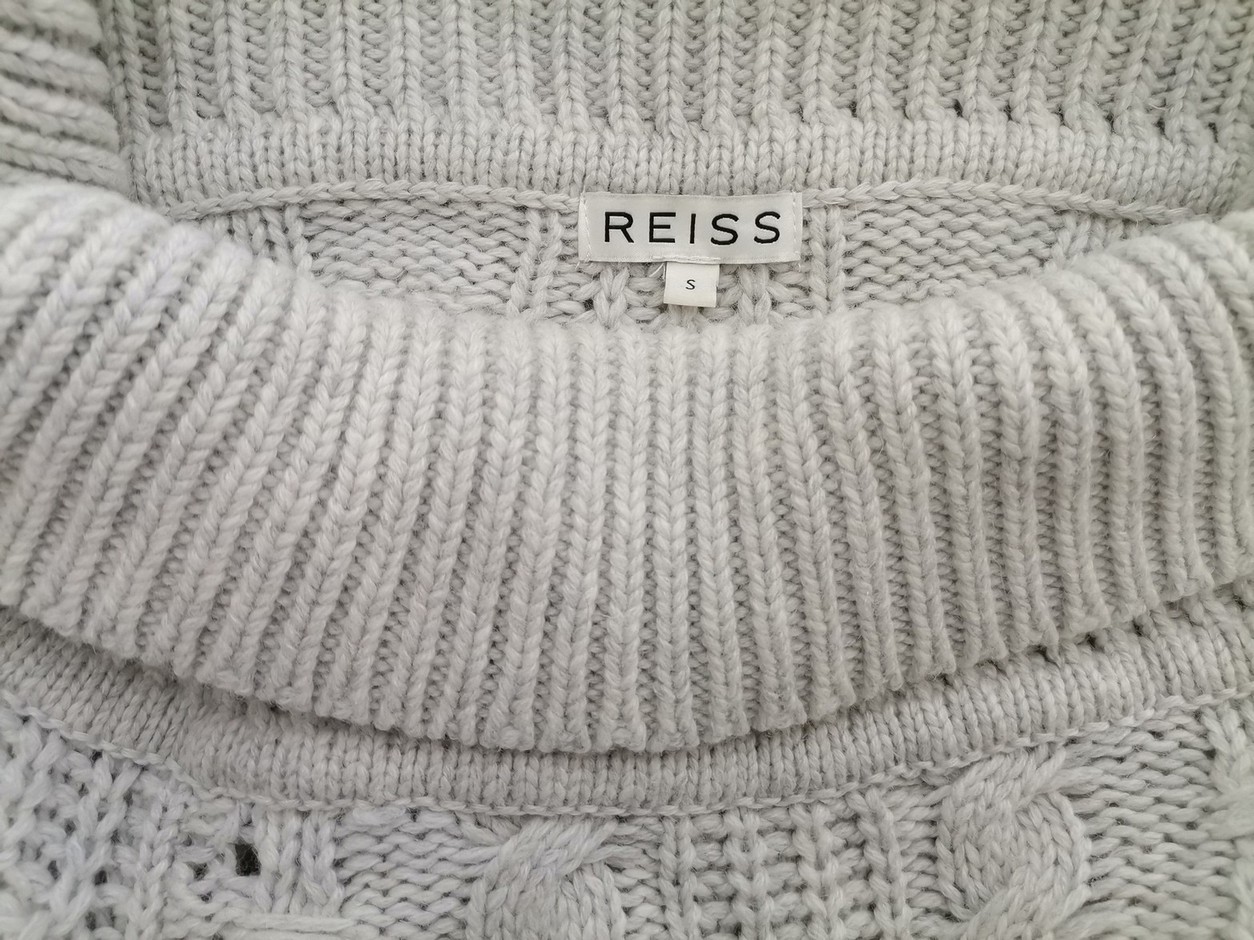 Reiss Rozmiar S Kolor Szary Drapowany dekolt Sukienka Sweterkowa Długi rękaw Do Kolan Materiał Wełna Jagnięca Reiss Rozmiar S Kolor Szary Drapowany dekolt Sukienka Sweterkowa Długi rękaw Do Kolan Materiał Wełna Jagnięca