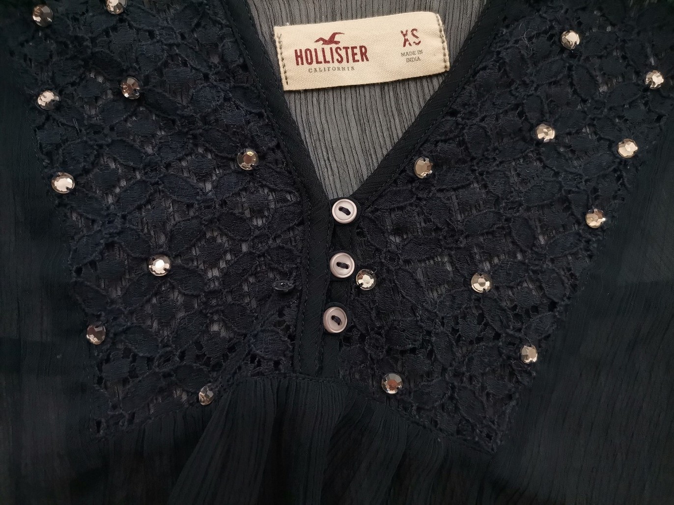 Hollister Rozmiar XS Kolor Granatowy Split Crew Neck Bluzka Krótki rękaw