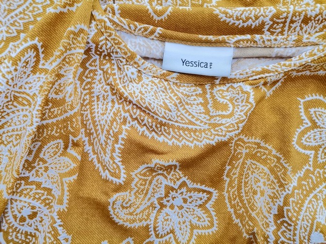 Yessica Rozmiar 48/50 Kolor Żółty Okrągły dekolt Sukienka Prostokątna Rękaw 3/4 Midi Yessica Rozmiar 48/50 Kolor Żółty Okrągły dekolt Sukienka Prostokątna Rękaw 3/4 Midi