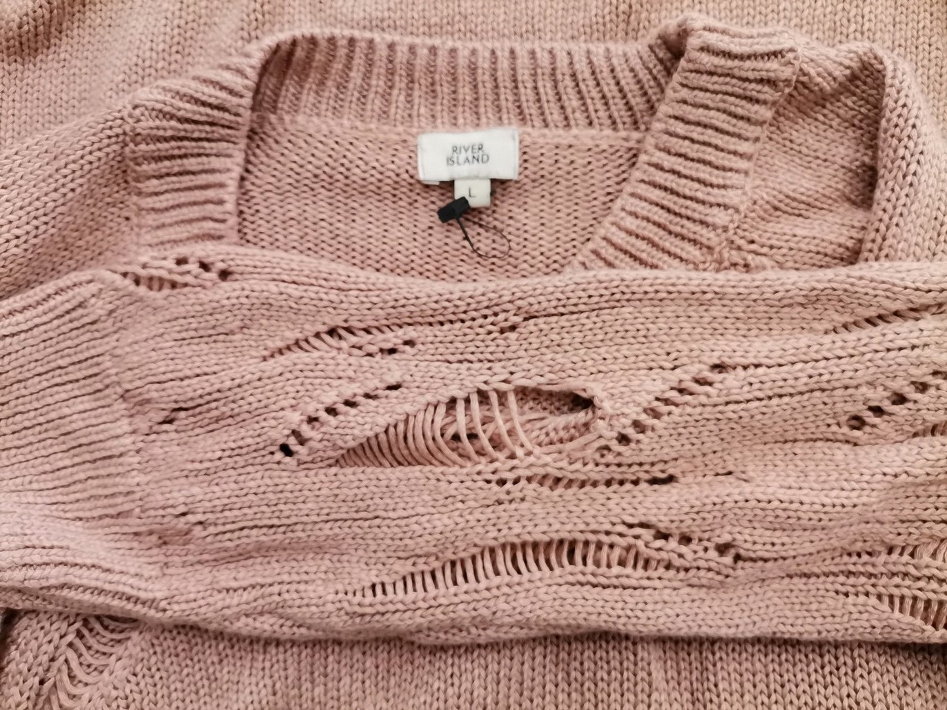 River island Rozmiar L Kolor Pudrowy Róż Okrągły dekolt Tunika Bluzka Dzianina Długi rękaw Materiał Akryl 100%