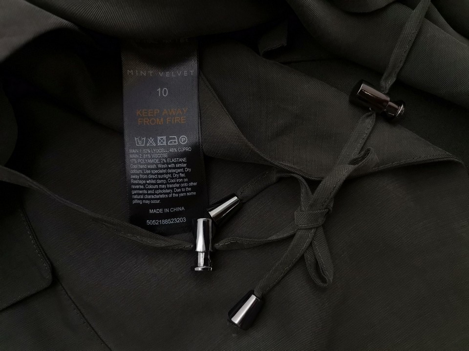 IMG_20220708_125343.jpg Mint Velvet Rozmiar 10 (38) Kolor Khaki W serek Długi Kardigan Płaszcz Wiązany Długi rękaw Materiał Lyocell Cienka dzianina