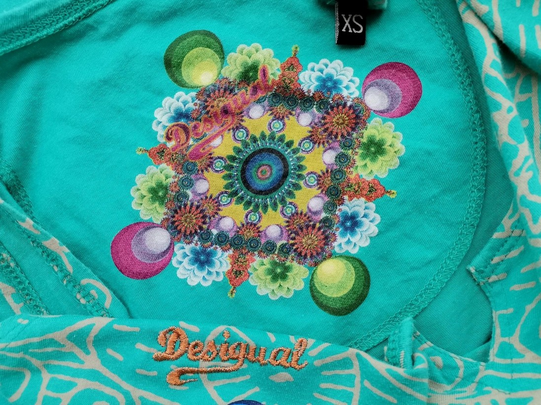 DESIGUAL Rozmiar XS Kolor Niebieski Split Crew Neck Sukienka Letnia Bezrękawnik Do Kolan DESIGUAL Rozmiar XS Kolor Niebieski Split Crew Neck Sukienka Letnia Bezrękawnik Do Kolan