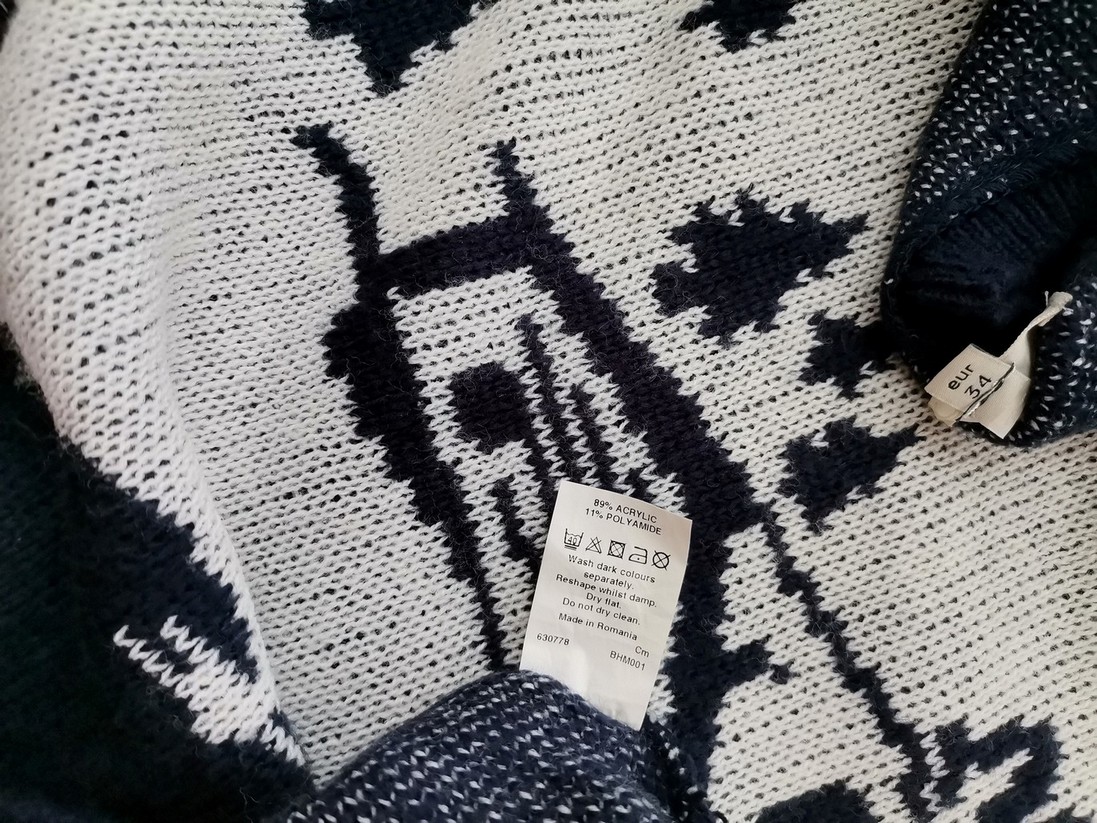 River island Rozmiar 8 (34) Kolor Granatowy W łódkę Sweter Świąteczny Gwiazdka Długi rękaw Materiał Akryl