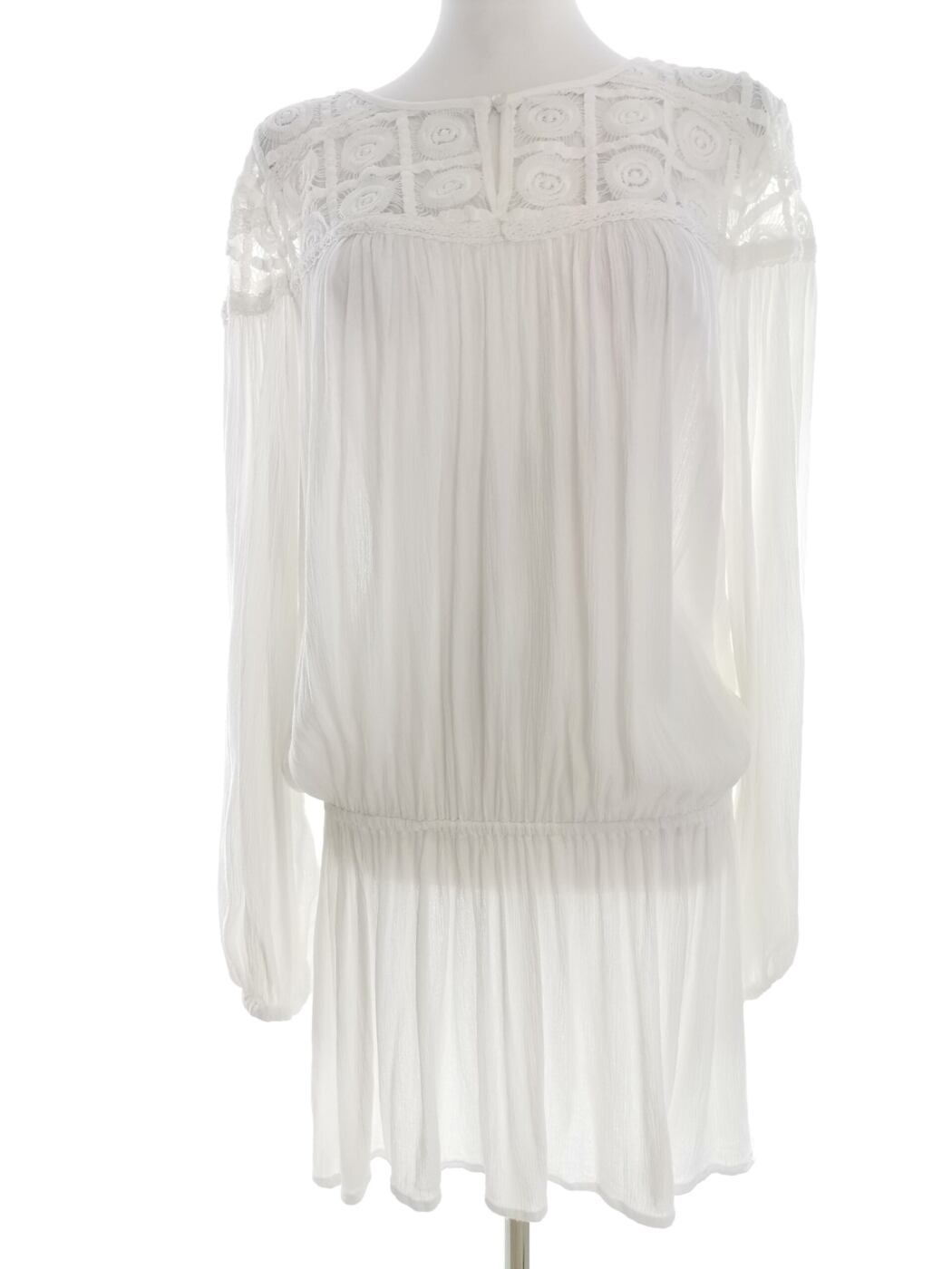 Lindex Rozmiar M Kolor Biały Okrągły dekolt Sukienka Blouson Długi rękaw Do Kolan Materiał Wiskoza 100%