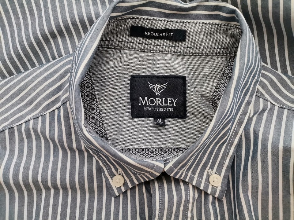 IMG_20220714_113445_0.jpg MORLEY Rozmiar M Kolor Niebieski Pasy Kołnierz Męska Koszula Casual Długi rękaw Materiał Bawełna 100%
