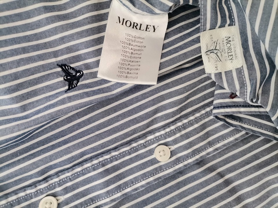 IMG_20220714_113501_0.jpg MORLEY Rozmiar M Kolor Niebieski Pasy Kołnierz Męska Koszula Casual Długi rękaw Materiał Bawełna 100%