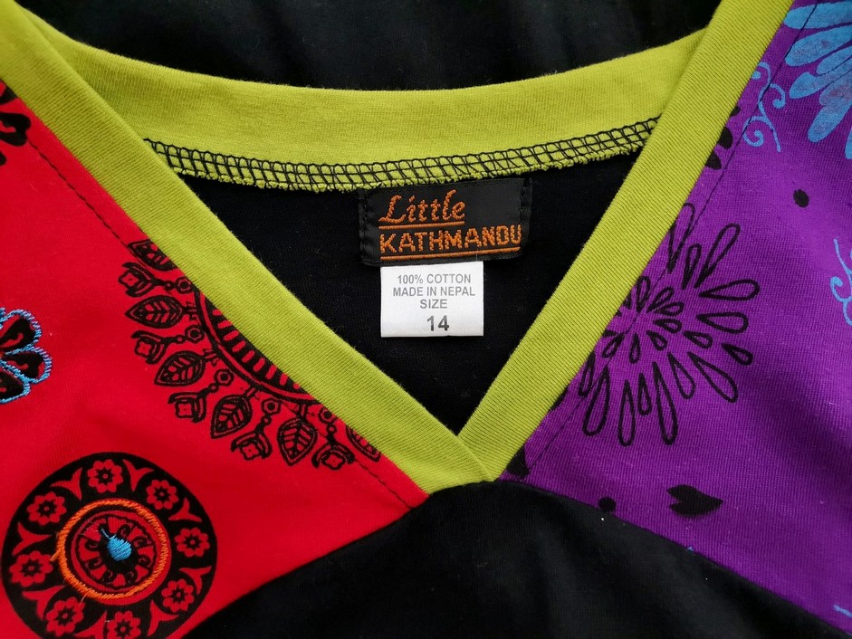Little KATHMANDU Rozmiar 14 (42) Kolor Czarny W serek Sukienka Sweterkowa Krótki rękaw Do Kolan Materiał Bawełna 100%