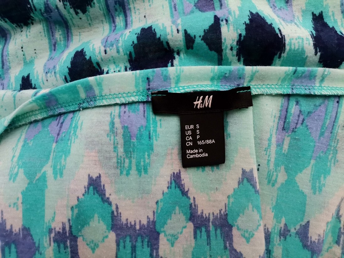 H&m Rozmiar S Kolor Niebieski Romby Okrągły dekolt Tunika Bluzka Krótki rękaw