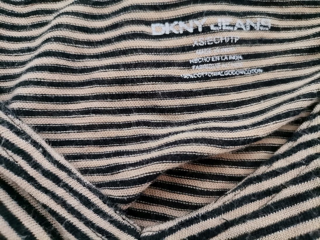 Dkny Jeans Rozmiar XS Kolor Beżowy Pasy W serek Tunika Bluzka Krótki rękaw Materiał Bawełna 100% Dkny Jeans Rozmiar XS Kolor Beżowy Pasy W serek Tunika Bluzka Krótki rękaw Materiał Bawełna 100%