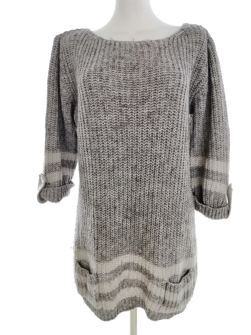 zen and zen Rozmiar 50/52 Kolor Szary Pasy W łódkę Tunika Bluzka Dzianina Rękaw 3/4 Materiał Akryl
