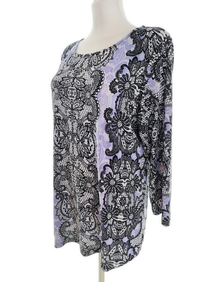 Bob Mackie Rozmiar M Kolor Fioletowy Paisley Okrągły dekolt Tunika Bluzka Rękaw 3/4 Bob Mackie Rozmiar M Kolor Fioletowy Paisley Okrągły dekolt Tunika Bluzka Rękaw 3/4
