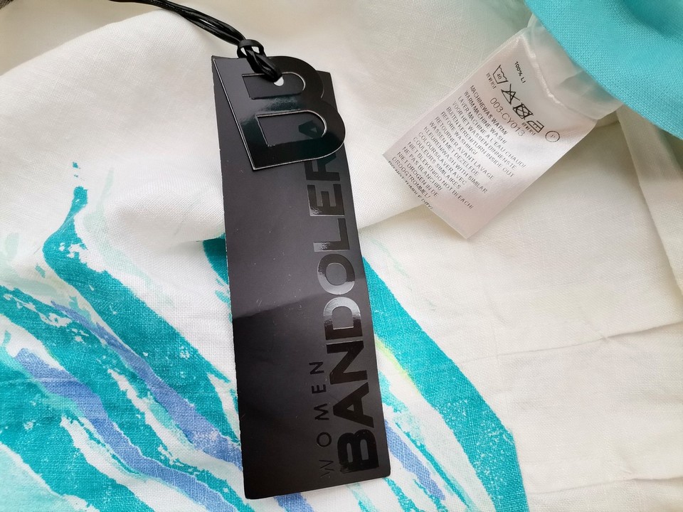 BANDOLERA Rozmiar 38 Kolor Biały Okrągły dekolt Sukienka Letnia Bezrękawnik Midi Materiał Len 100% BANDOLERA Rozmiar 38 Kolor Biały Okrągły dekolt Sukienka Letnia Bezrękawnik Midi Materiał Len 100%