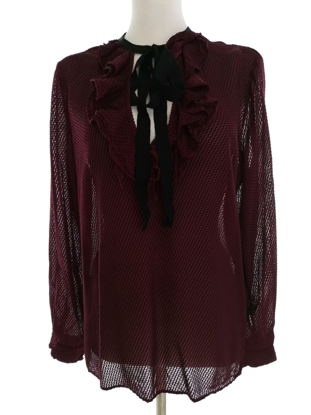 Reiss Rozmiar 12 (40) Kolor Purpurowy Keyhole Crew Neck Bluzka Długi rękaw Materiał Wiskoza