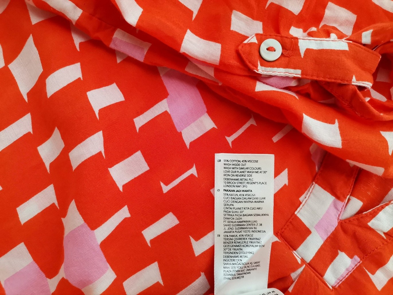 IMG_20220720_125335.jpg Jasper Conran Rozmiar 14 (42) Kolor Pomarańczowy Geometryczny Split Crew Neck Bluzka Rękaw 3/4 Materiał Bawełna