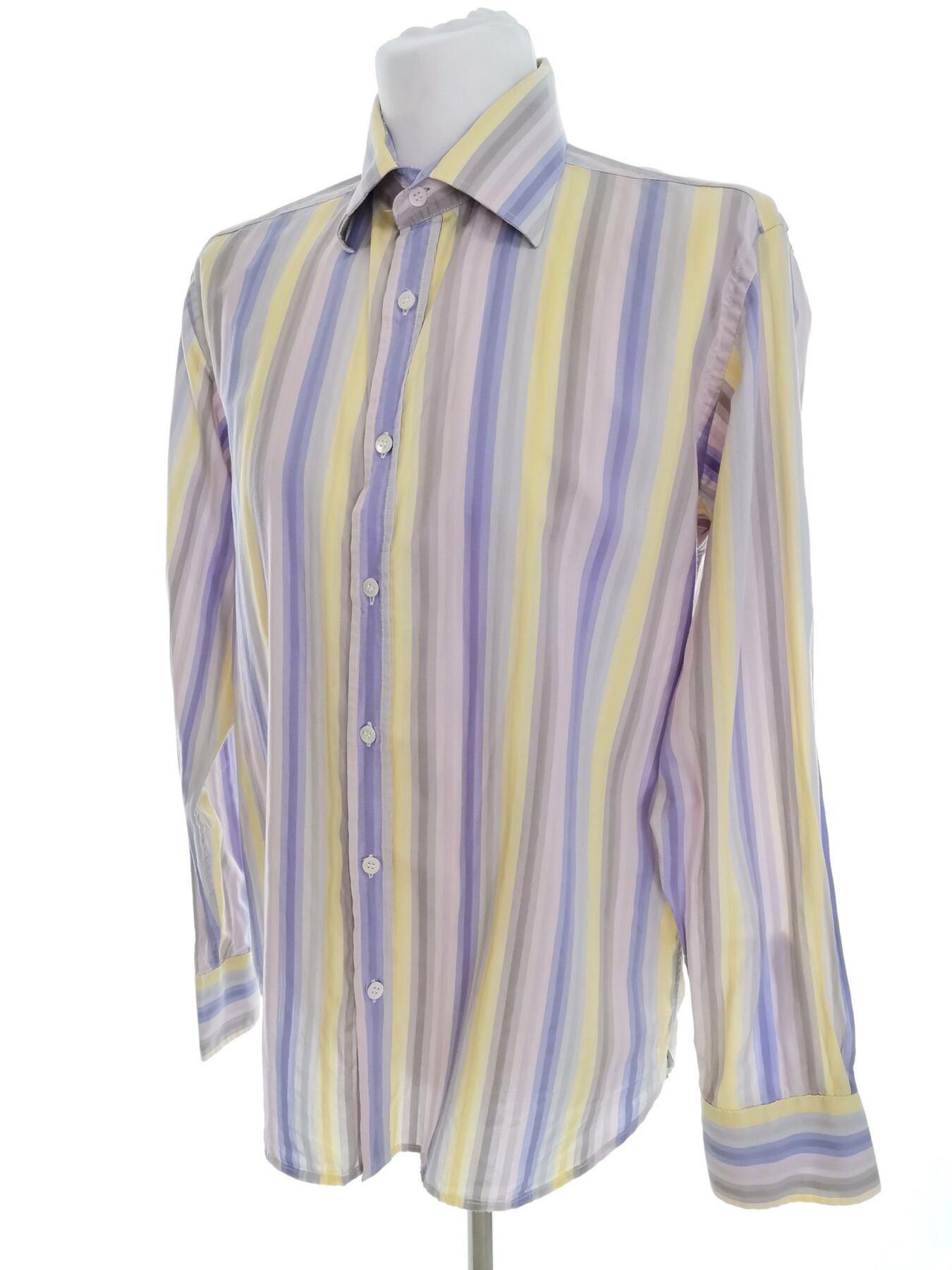 IMG_20220720_141040.jpg Ted Baker Rozmiar 5 (XXL) Kolor Fioletowy Pasy Kołnierz Męska Koszula Casual Długi rękaw Materiał Bawełna 100%
