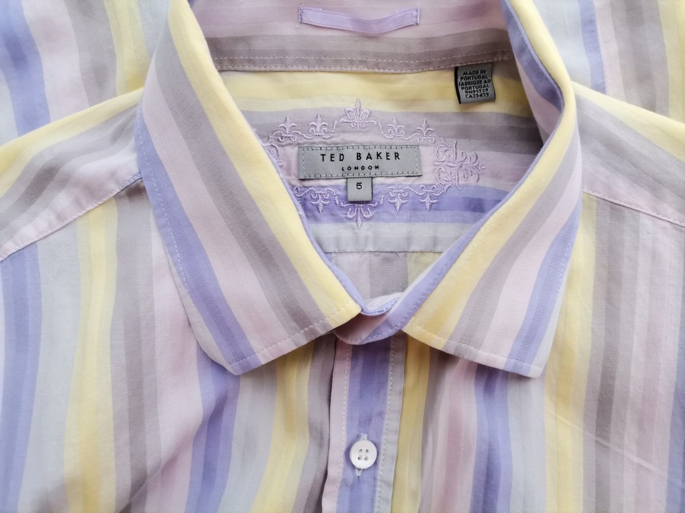 IMG_20220720_141056.jpg Ted Baker Rozmiar 5 (XXL) Kolor Fioletowy Pasy Kołnierz Męska Koszula Casual Długi rękaw Materiał Bawełna 100%