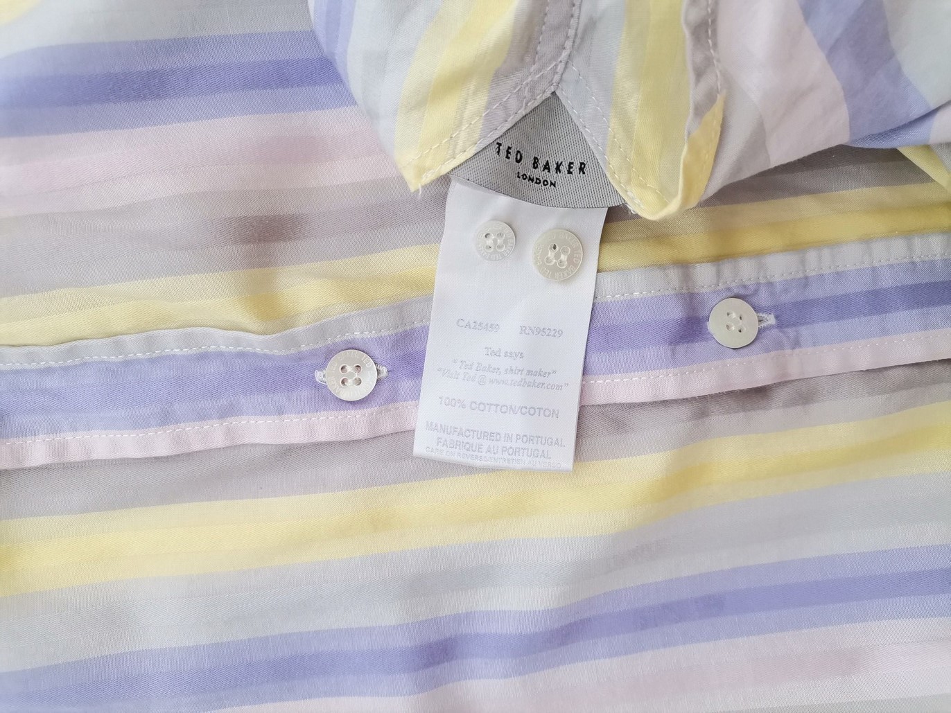 IMG_20220720_141115.jpg Ted Baker Rozmiar 5 (XXL) Kolor Fioletowy Pasy Kołnierz Męska Koszula Casual Długi rękaw Materiał Bawełna 100%