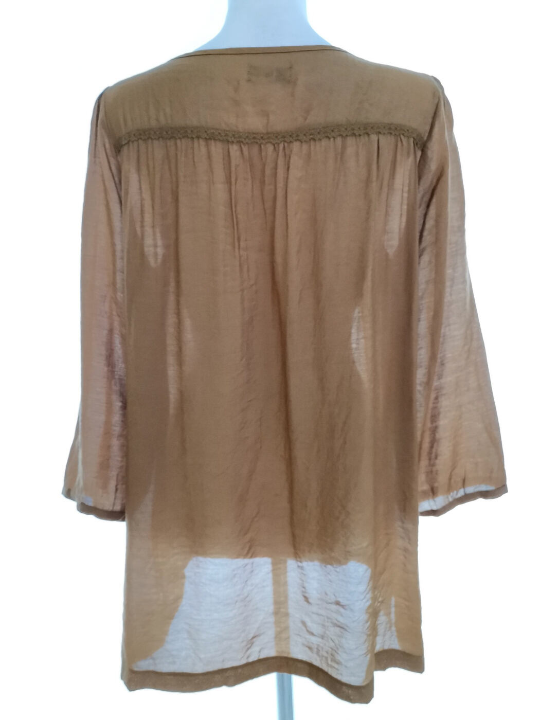 Ofelia Rozmiar M Kolor Brązowy Okrągły dekolt Tunika Bluzka Rękaw 3/4 Materiał Rayon