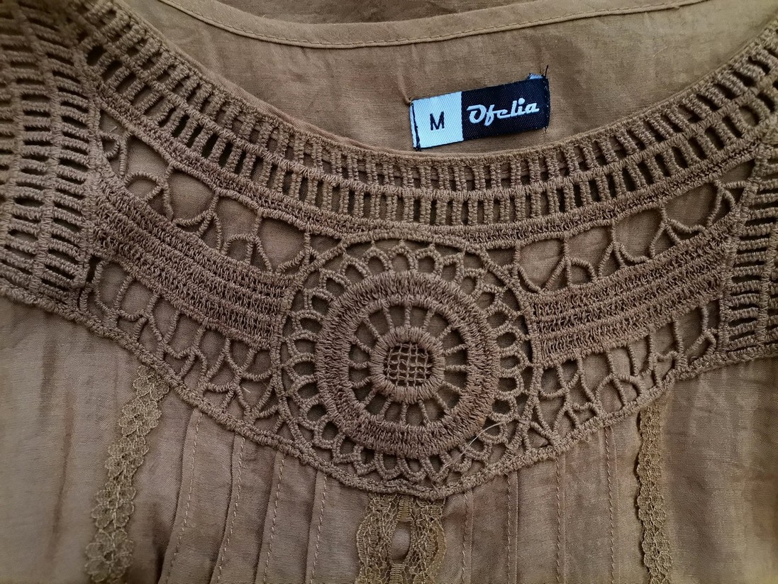 Ofelia Rozmiar M Kolor Brązowy Okrągły dekolt Tunika Bluzka Rękaw 3/4 Materiał Rayon