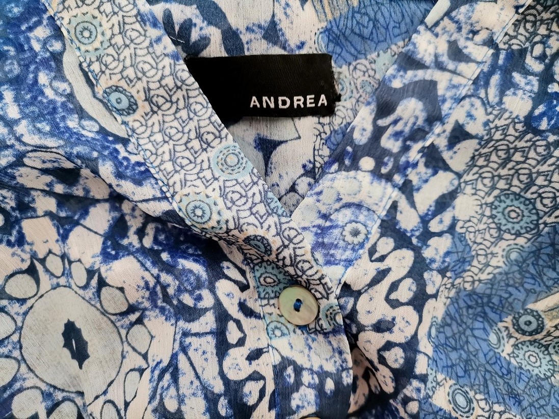 Andrea Rozmiar 46 Kolor Niebieski Split Crew Neck Tunika Popover Bluzka Krótki rękaw