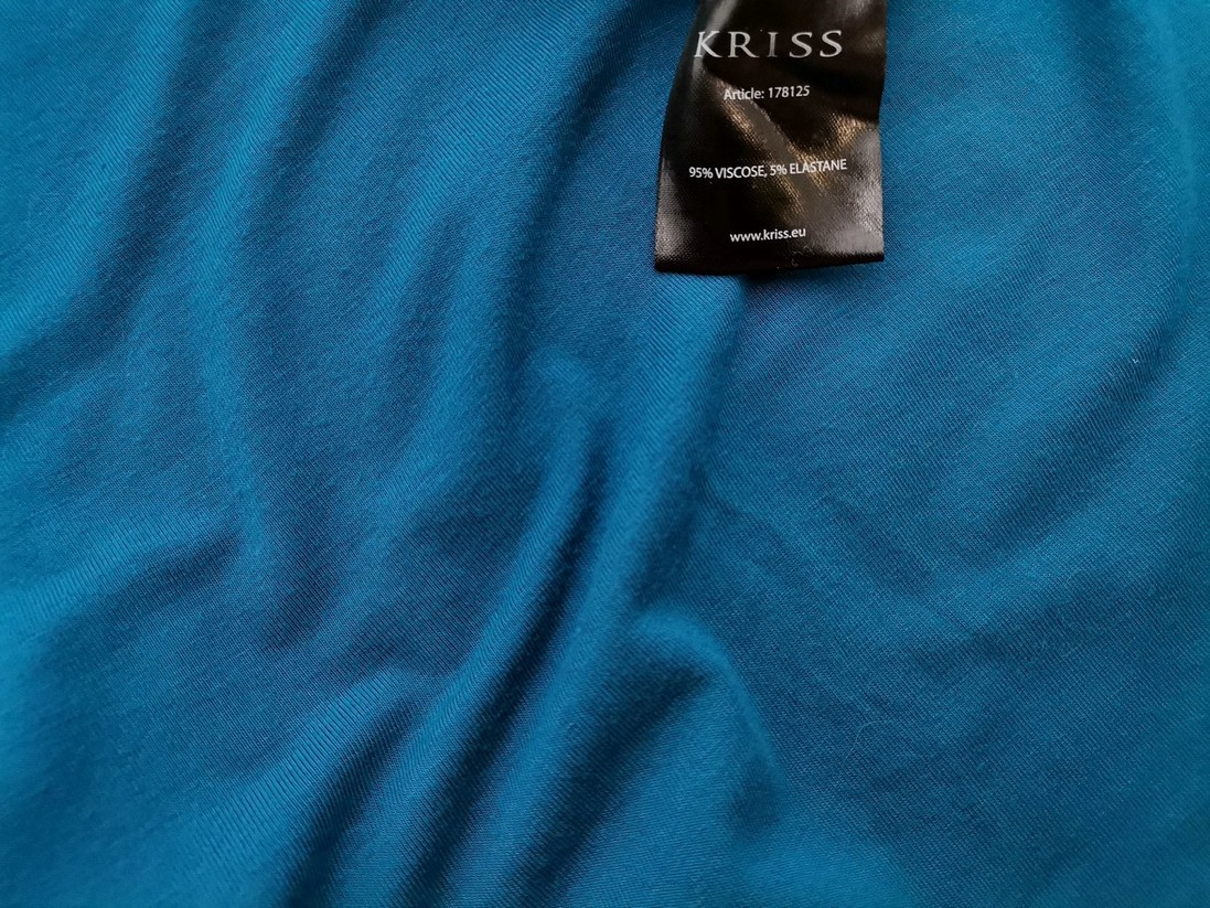 KRISS Rozmiar XL Kolor Niebieski Drapowany dekolt Tunika Bluzka Rękaw 3/4 Materiał Wiskoza KRISS Rozmiar XL Kolor Niebieski Drapowany dekolt Tunika Bluzka Rękaw 3/4 Materiał Wiskoza