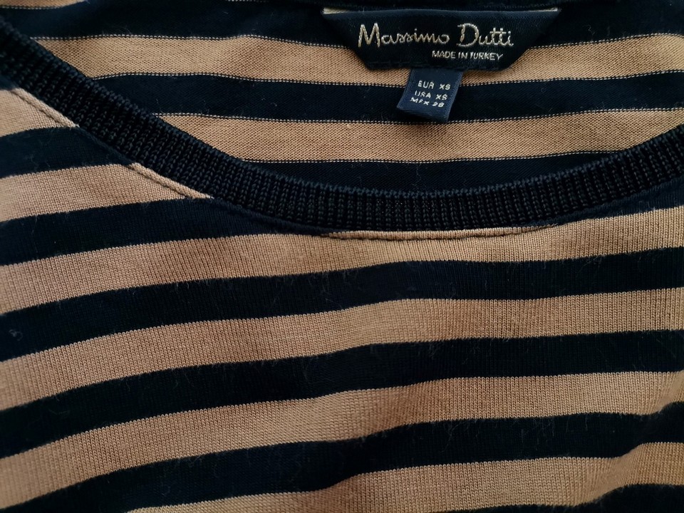 Massimo dutti Rozmiar XS Kolor Brązowy Pasy Okrągły dekolt Bluzka Długi rękaw
