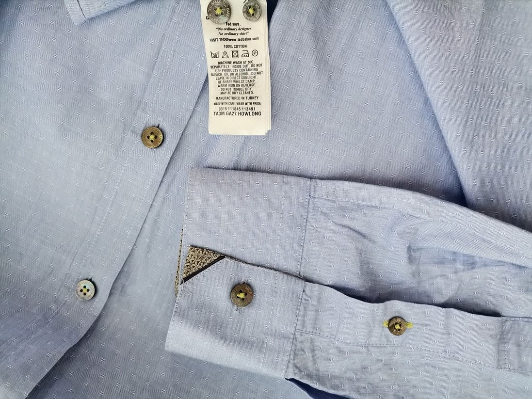 IMG_20220802_104559.jpg Ted Baker Rozmiar 5 (XL) Kolor Niebieski Kołnierz Męska Koszula Casual Długi rękaw Materiał Bawełna 100%