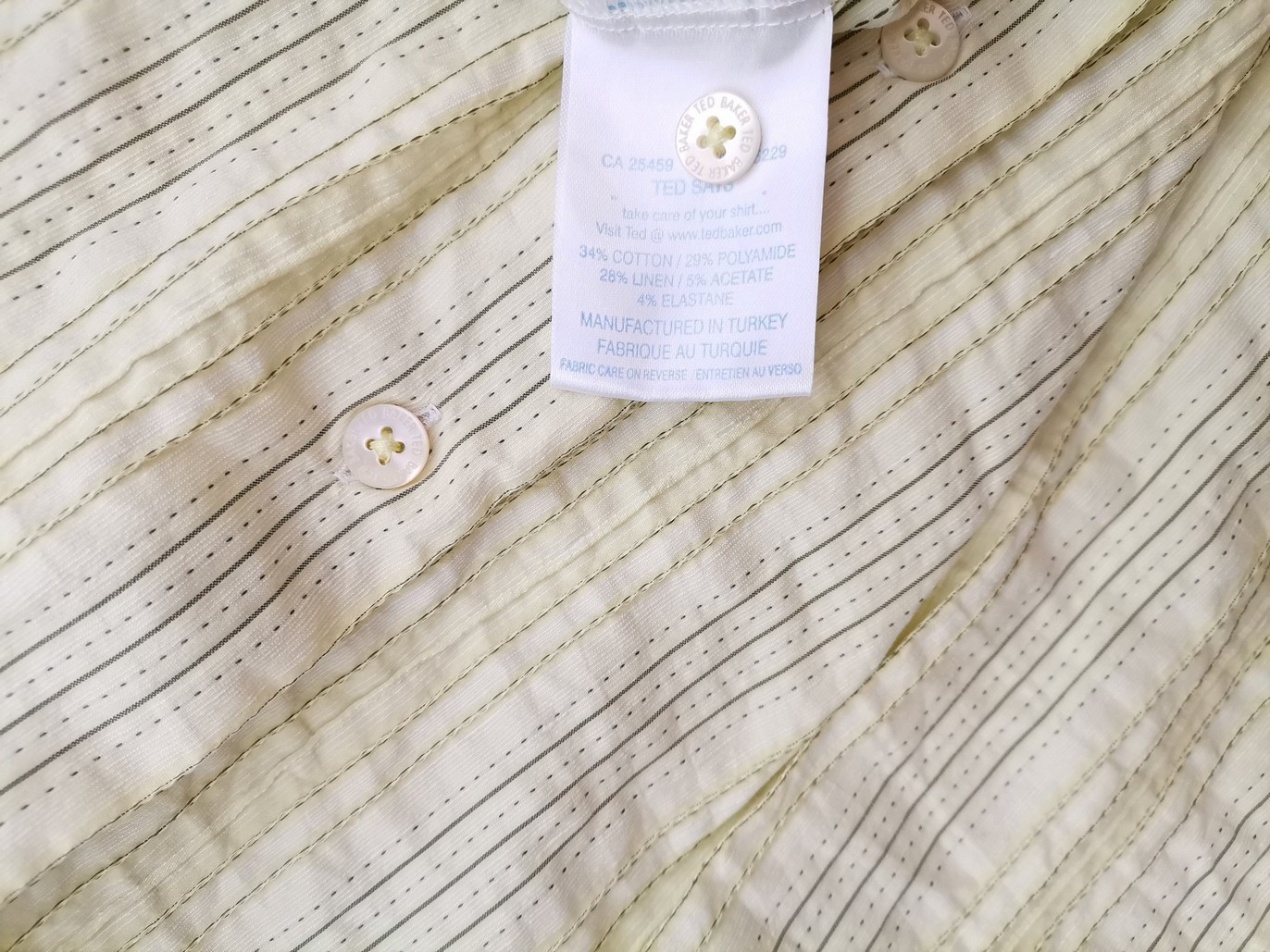 IMG_20220802_104717.jpg Ted Baker Rozmiar 6 (XXL) Kolor Seledynowy Pasy Kołnierz Męska Koszula Casual Krótki rękaw Materiał Bawełna