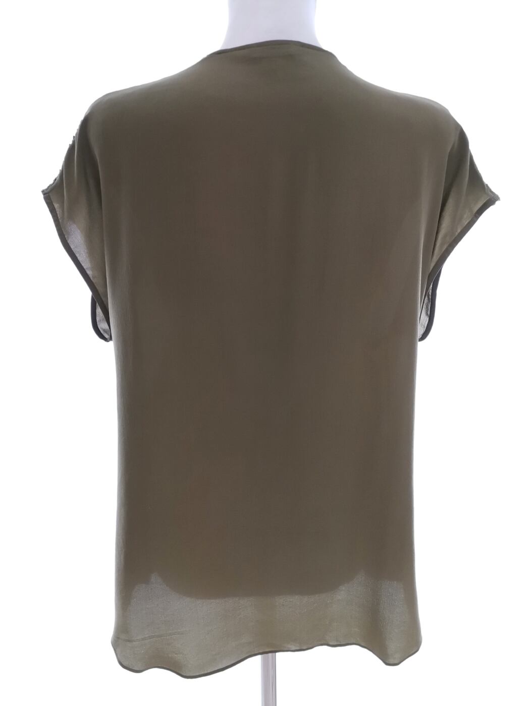 Massimo dutti Rozmiar 42 Kolor Khaki W serek Bluzka Krótki rękaw Materiał Jedwab 100%