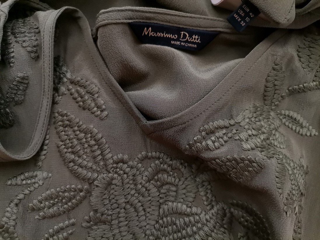 Massimo dutti Rozmiar 42 Kolor Khaki W serek Bluzka Krótki rękaw Materiał Jedwab 100%