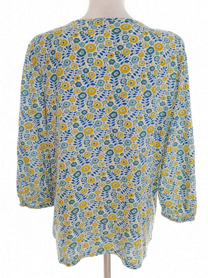 IMG_20220802_123602.jpg Seasalt Rozmiar 12 (40) Kolor Niebieski Roślinny Liście Keyhole Crew Neck Bluzka Rękaw 3/4 Materiał Organiczna Bawełna 100%