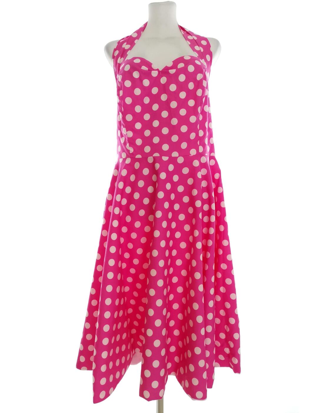 Vintage Rozmiar 46 Kolor Różowy Grochy Dekolt Serce Sukienka Maxi Bezrękawnik Długa