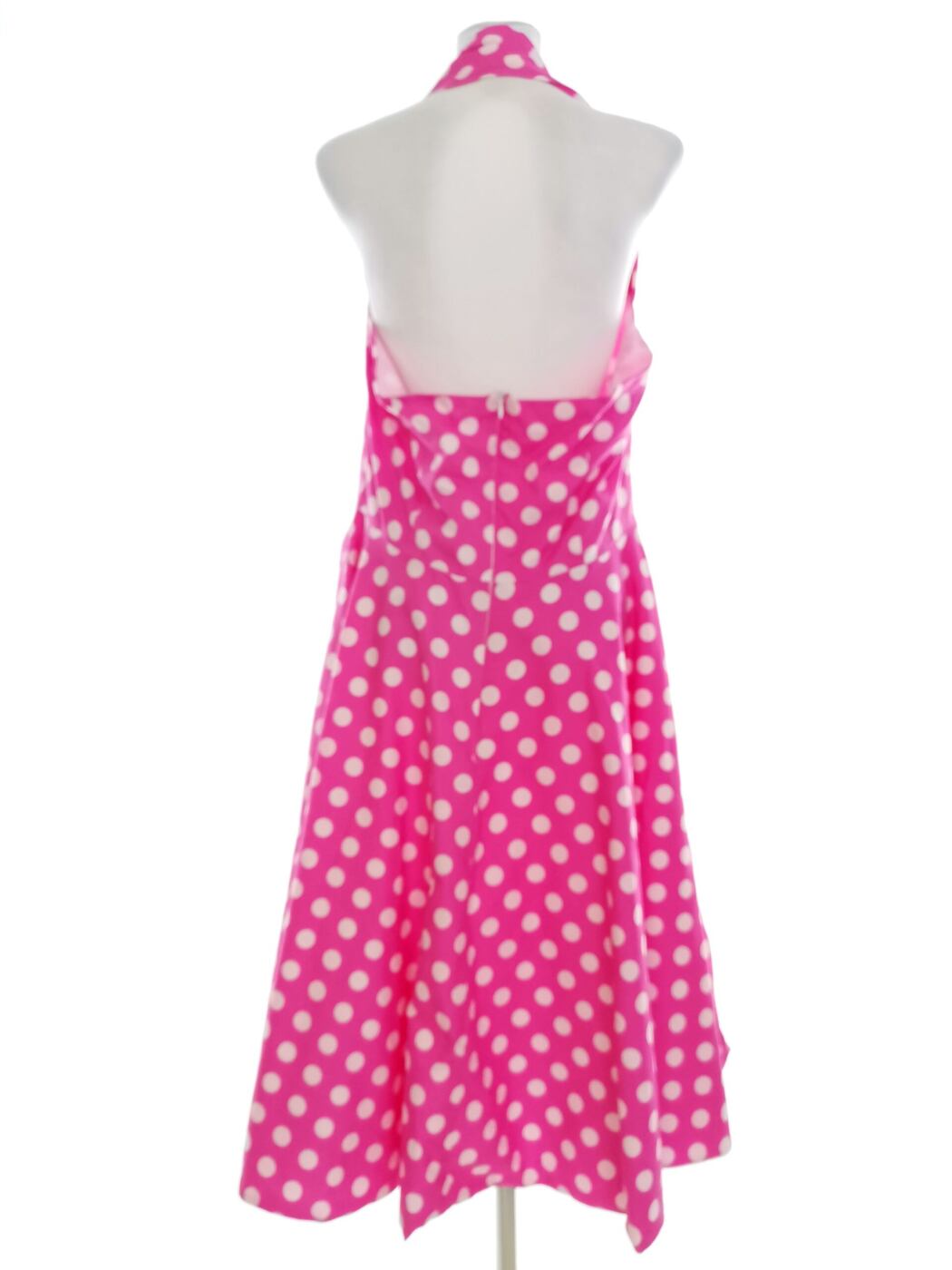 Vintage Rozmiar 46 Kolor Różowy Grochy Dekolt Serce Sukienka Maxi Bezrękawnik Długa Vintage Rozmiar 46 Kolor Różowy Grochy Dekolt Serce Sukienka Maxi Bezrękawnik Długa