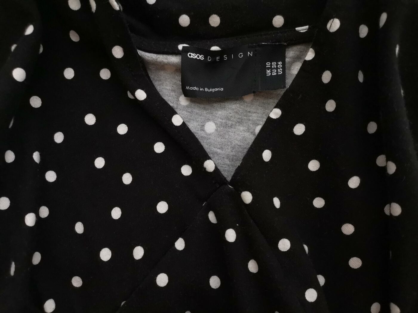 ASOS Rozmiar 10 (38) Kolor Czarny Grochy W serek Sukienka Maxi Krótki rękaw Długa Materiał Bawełna 100%