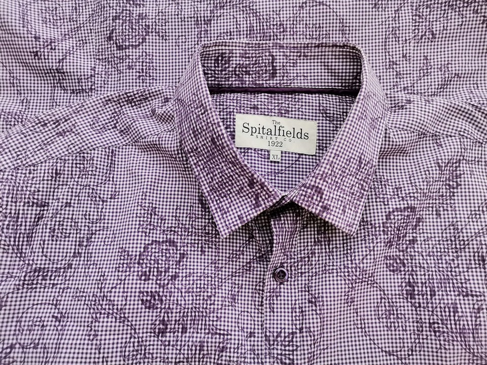 IMG_20220804_115126.jpg The Spitalfields Rozmiar XL Kolor Fioletowy Krata Kołnierz Męska Koszula Casual Długi rękaw Materiał Bawełna 100%