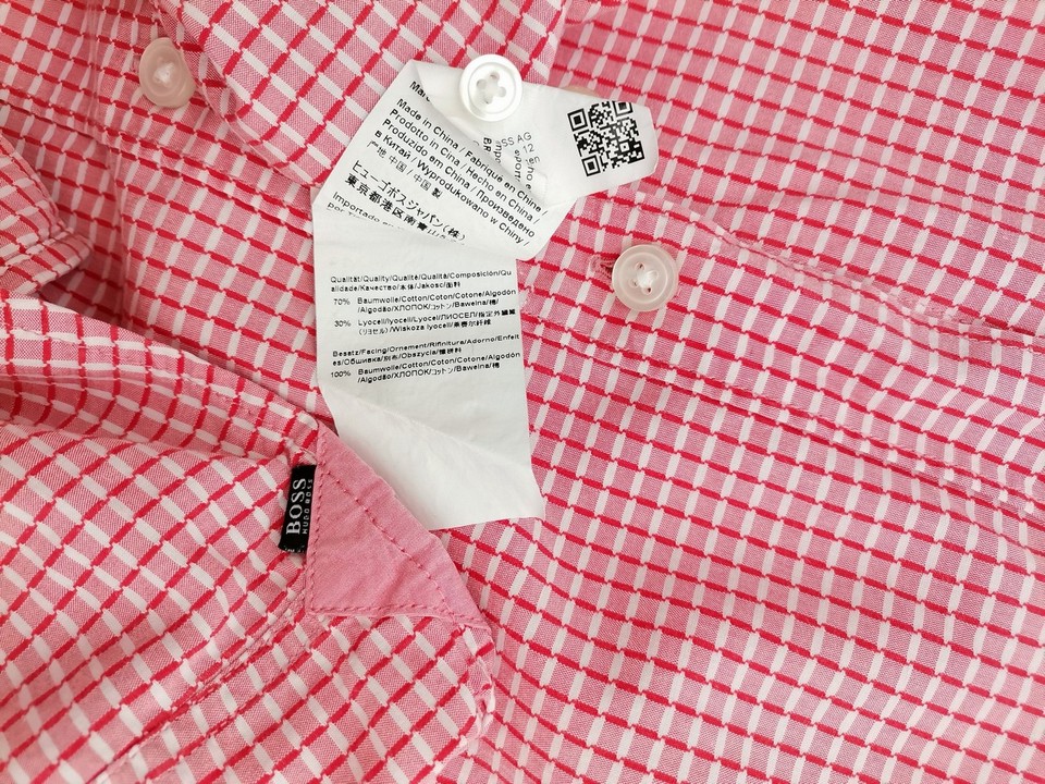 Hugo Boss Rozmiar L Kolor Różowy Krata Kołnierz Męska Koszula Casual Długi rękaw Materiał Bawełna
