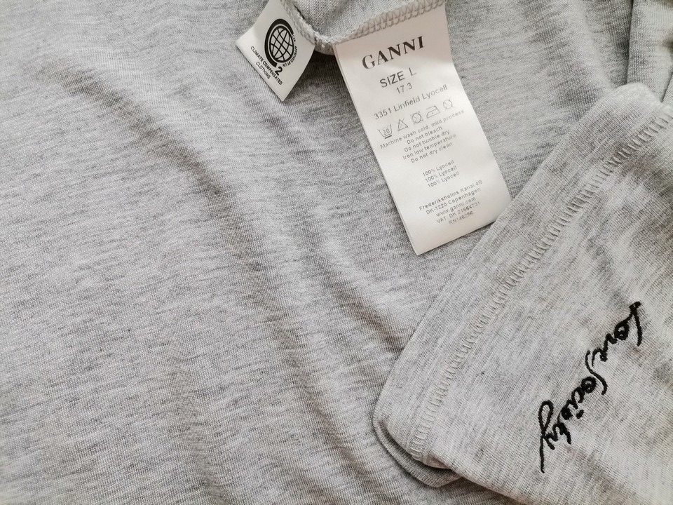 Ganni Rozmiar L Kolor Szary Crew Neck Bluzka Krótki rękaw Materiał Lyocell 100%