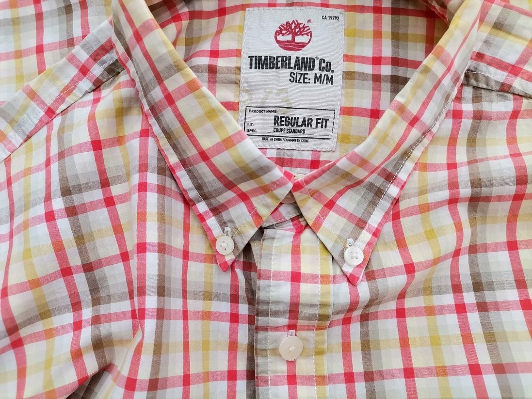 IMG_20220808_125330.jpg Timberland Rozmiar M Kolor Żółty Krata Kołnierz Męska Koszula Casual Krótki rękaw Materiał Bawełna 100%