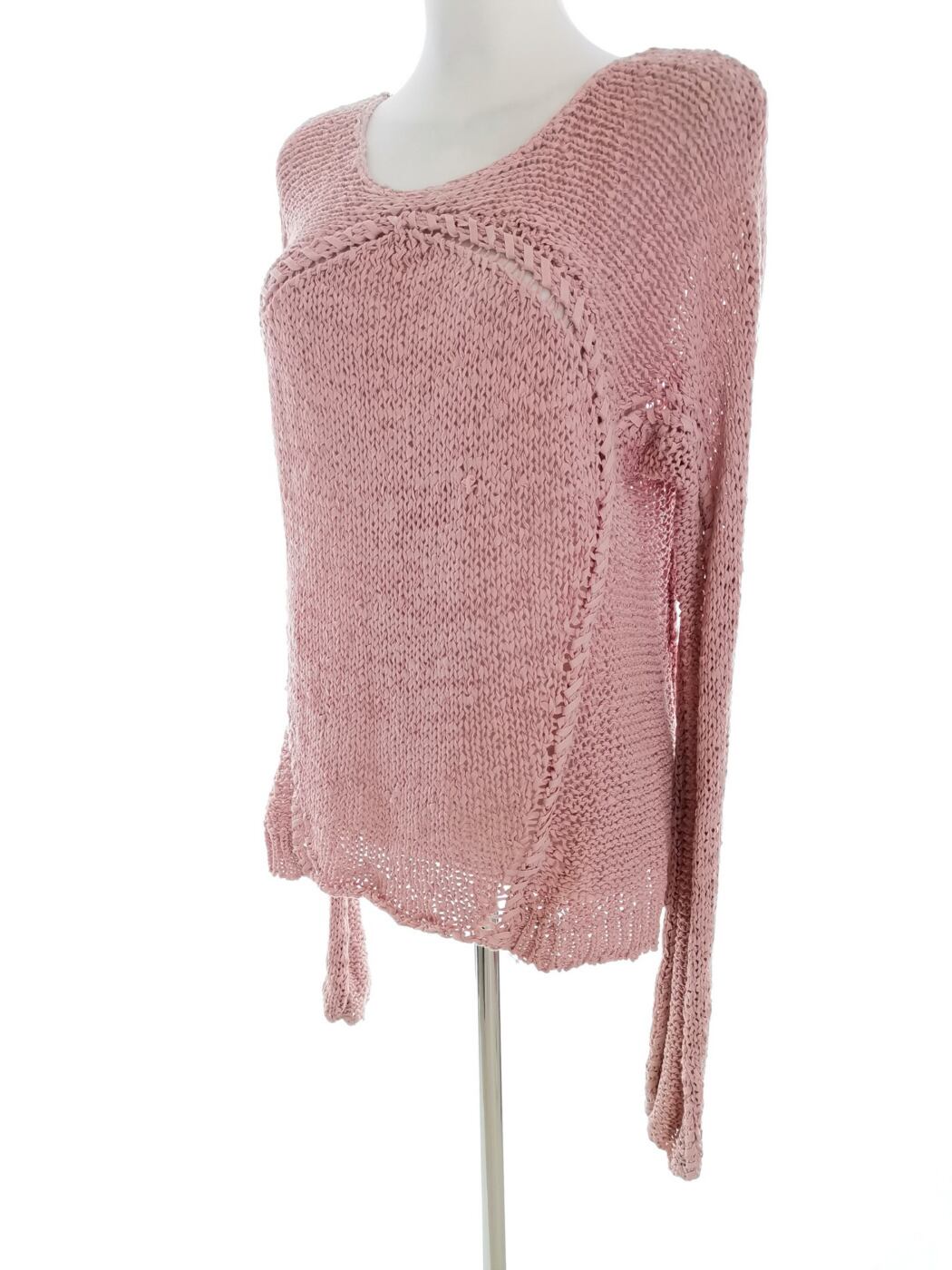 Hunkydory Rozmiar XL Kolor Różowy Okrągły dekolt Sweter Długi rękaw Materiał Bawełna Otwarta dzianina