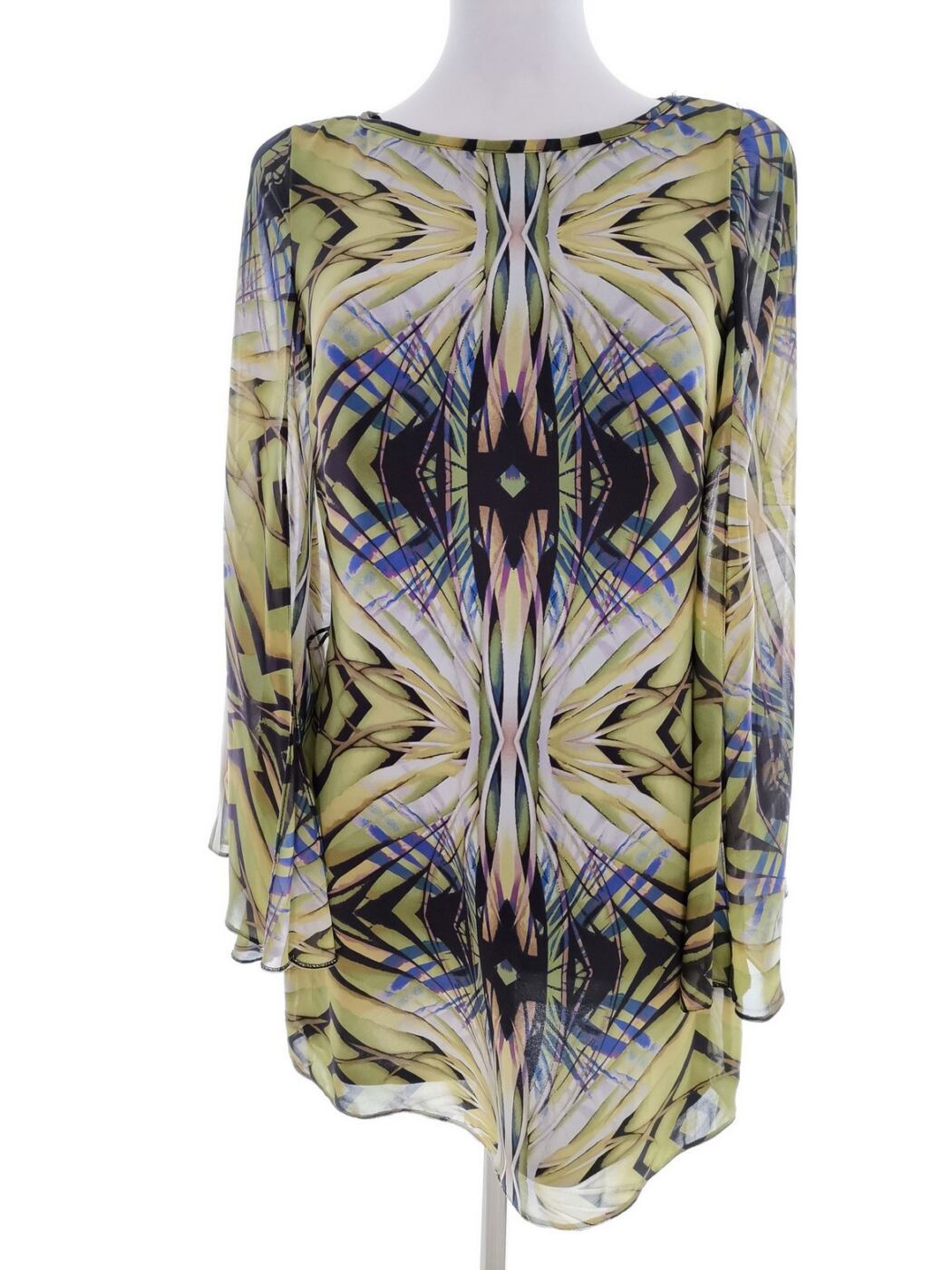 River island Rozmiar 8 (34) Kolor Zielony Geometryczny Okrągły dekolt Tunika Bluzka Długi rękaw
