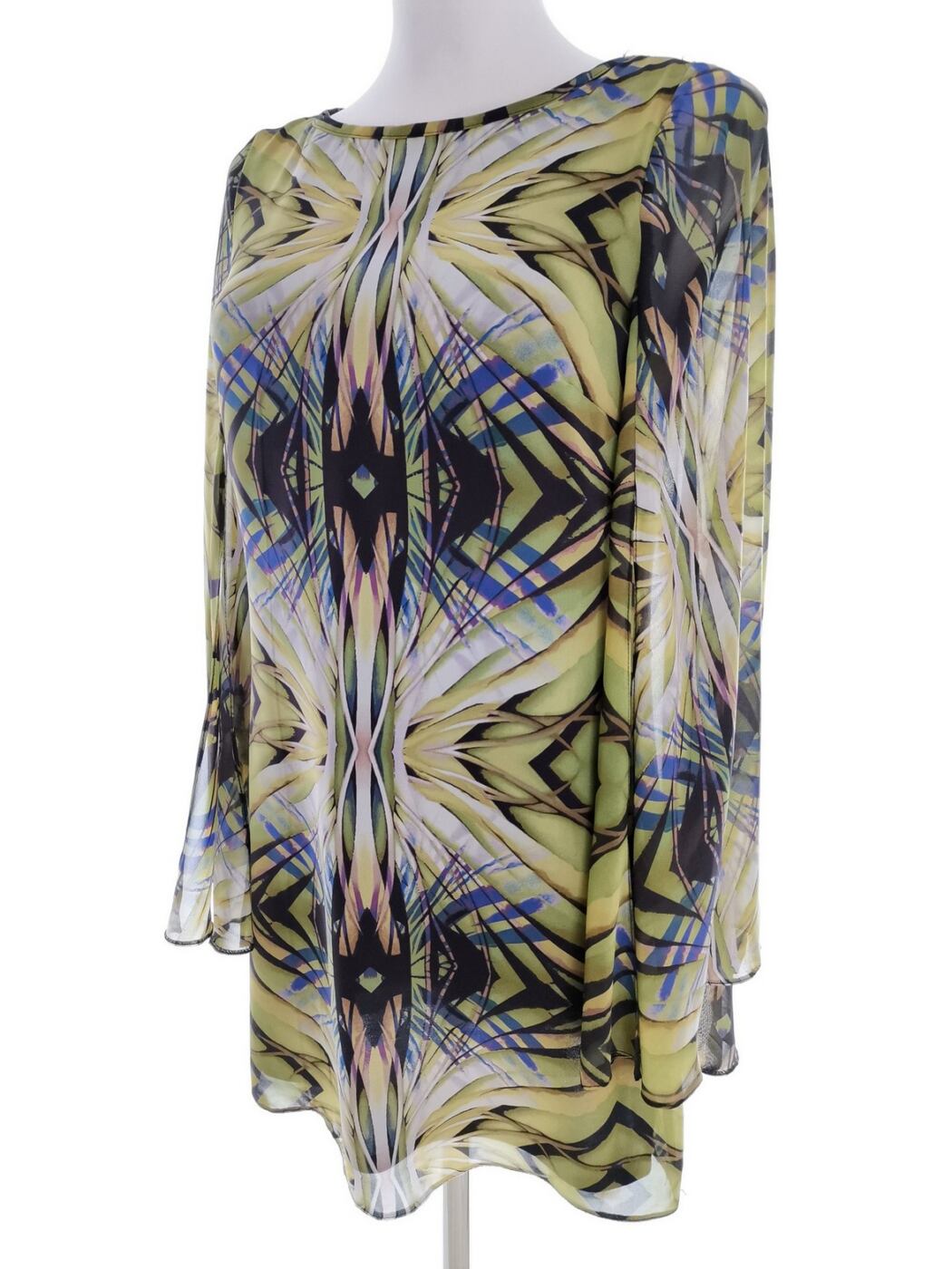 River island Rozmiar 8 (34) Kolor Zielony Geometryczny Okrągły dekolt Tunika Bluzka Długi rękaw