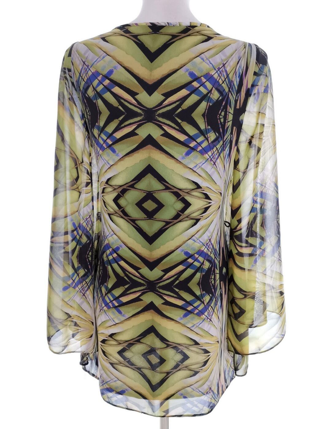 River island Rozmiar 8 (34) Kolor Zielony Geometryczny Okrągły dekolt Tunika Bluzka Długi rękaw