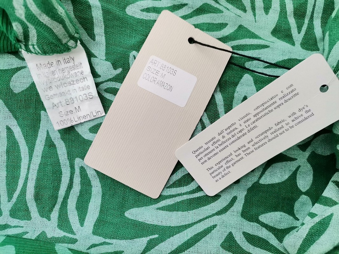 Rozmiar M Kolor Zielony Roślinny Liście Drapowany dekolt Bluzka Bezrękawnik Materiał Len 100%