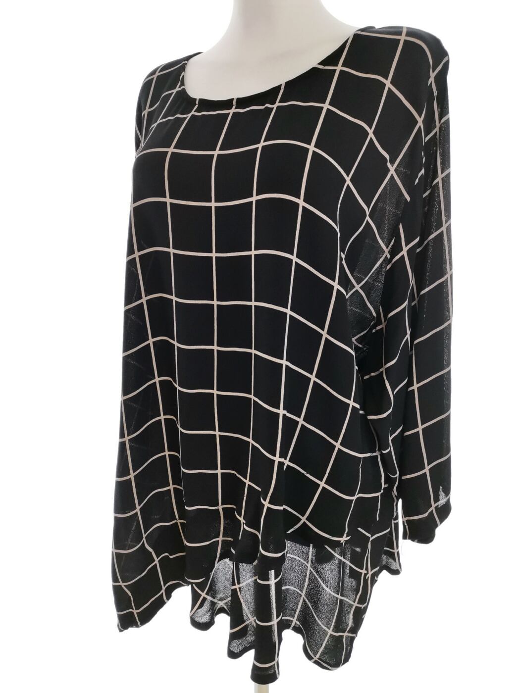 DIA DIA design Rozmiar 4XL Kolor Czarny Krata Okrągły dekolt Tunika Bluzka Rękaw 3/4 Materiał Wiskoza 100%