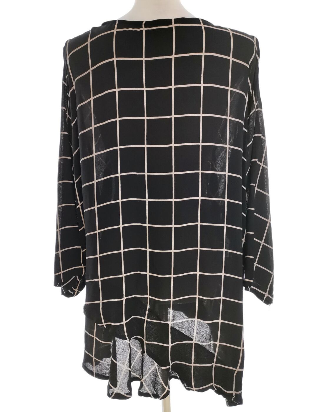 DIA DIA design Rozmiar 4XL Kolor Czarny Krata Okrągły dekolt Tunika Bluzka Rękaw 3/4 Materiał Wiskoza 100%