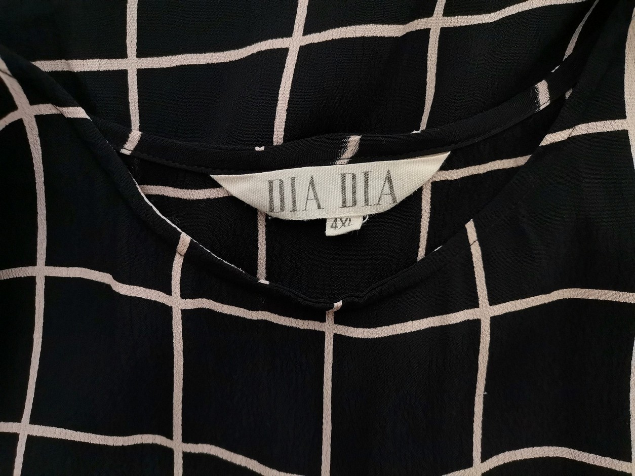 DIA DIA design Rozmiar 4XL Kolor Czarny Krata Okrągły dekolt Tunika Bluzka Rękaw 3/4 Materiał Wiskoza 100%